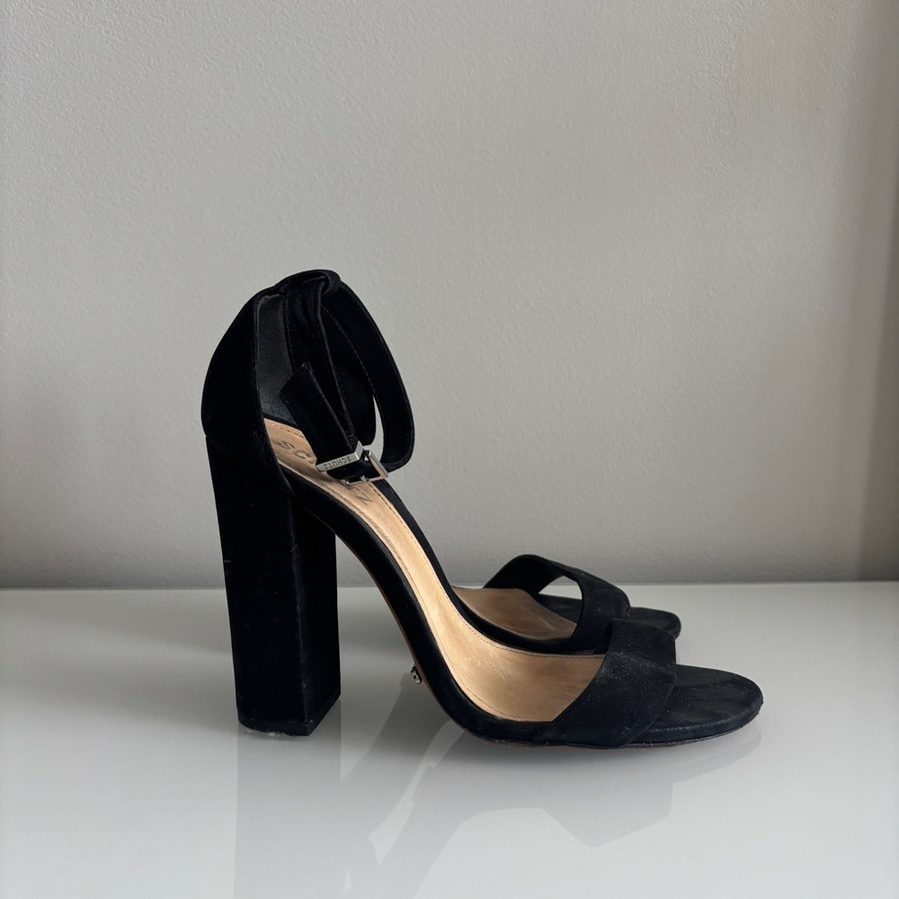Schutz Enida Black Suede Heels 7.5